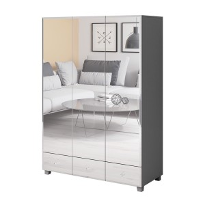 Armoire penderie recouverte de miroirs collection LUXOR. 3 portes et 3 tiroirs