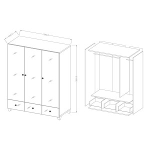 Armoire penderie recouverte de miroirs collection LUXOR. 3 portes et 3 tiroirs