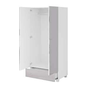 Armoire penderie corps blanc et façades recouvertes de miroirs collection LUXOR. 2 portes et un tiroir