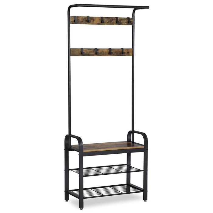 Portant collection CALI coloris bois vintage . Meuble d'entrée avec penderie et rangement chaussures intégrés