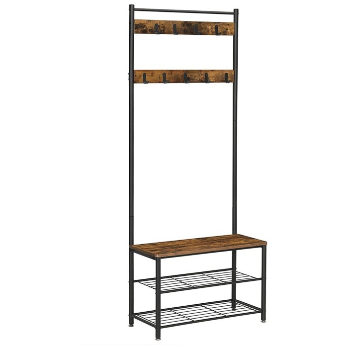 Portant collection PUSH coloris bois vintage . Meuble d'entrée avec penderie et rangement chaussures intégrés