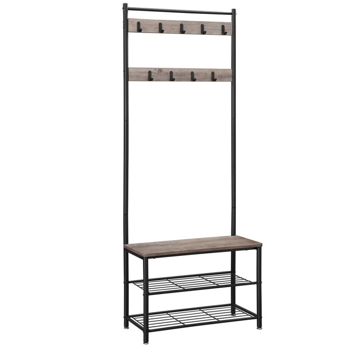 Portant collection PUSH coloris gris effet bois. Meuble d'entrée avec penderie et rangement chaussures intégrés