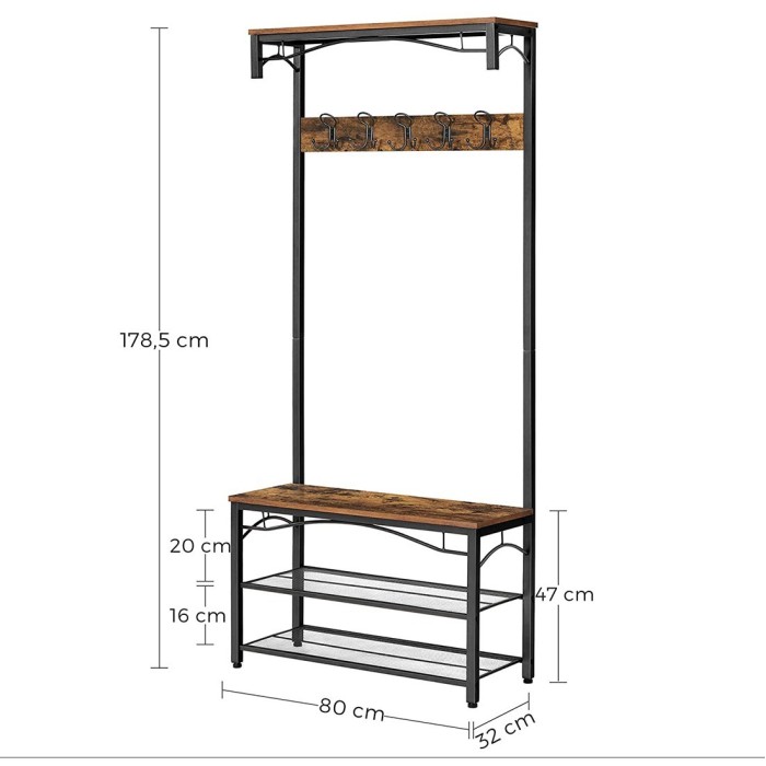 Portant collection NASHVILLE coloris bois et noir. Meuble d'entrée avec penderie et rangement chaussures intégrés