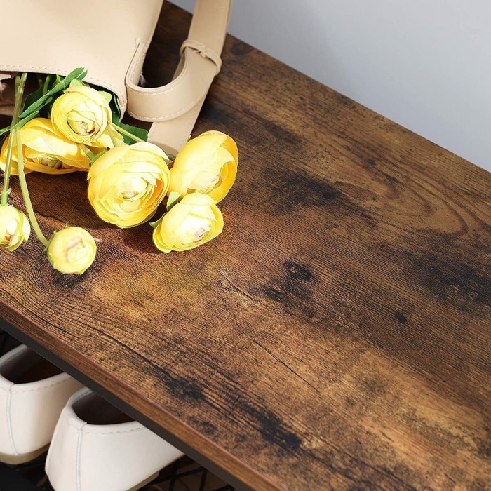 Portant collection NASHVILLE coloris bois et noir. Meuble d'entrée avec penderie et rangement chaussures intégrés