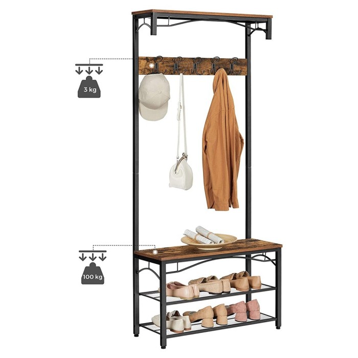 Portant collection NASHVILLE coloris bois et noir. Meuble d'entrée avec penderie et rangement chaussures intégrés