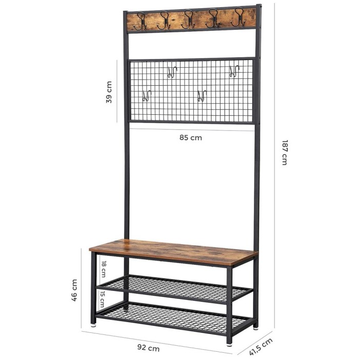 Portant collection NASHVILLE coloris noir et bois. Meuble d'entrée avec penderie et rangement chaussures intégrés