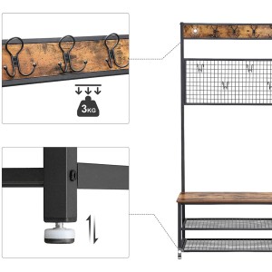 Portant collection NASHVILLE coloris noir et bois. Meuble d'entrée avec penderie et rangement chaussures intégrés