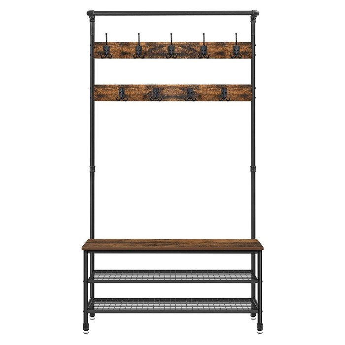 Portant XL collection NASHVILLE coloris noir et bois. Meuble d'entrée avec penderie et rangement chaussures intégrés