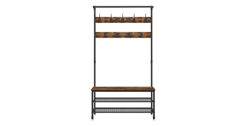 Portant XL collection NASHVILLE coloris noir et bois. Meuble d'entrée avec penderie et rangement chaussures intégrés