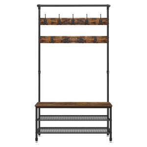 Portant XL collection NASHVILLE coloris noir et bois. Meuble d'entrée avec penderie et rangement chaussures intégrés