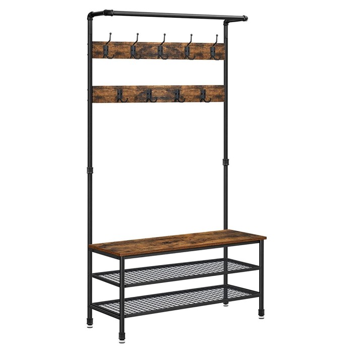 Portant XL collection NASHVILLE coloris noir et bois. Meuble d'entrée avec penderie et rangement chaussures intégrés