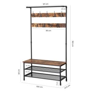 Portant XL collection NASHVILLE coloris noir et bois. Meuble d'entrée avec penderie et rangement chaussures intégrés