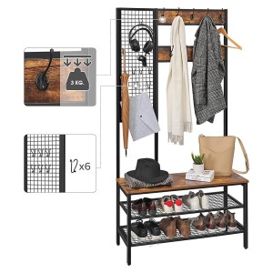 Portemanteau collection RICHMOND coloris noir et bois. Meuble d'entrée avec penderie et rangement chaussures intégrés