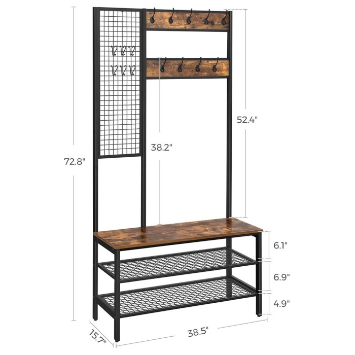 Portemanteau collection RICHMOND coloris noir et bois. Meuble d'entrée avec penderie et rangement chaussures intégrés