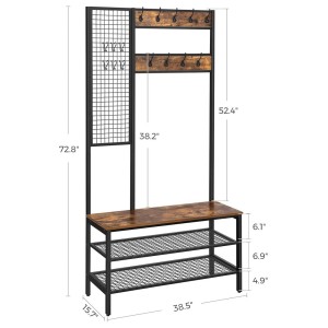 Portemanteau collection RICHMOND coloris noir et bois. Meuble d'entrée avec penderie et rangement chaussures intégrés