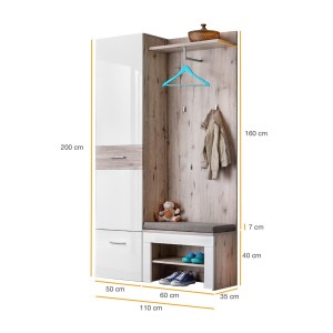 Meuble d'entrée - ONYX 5 - Coloris chêne et blanc