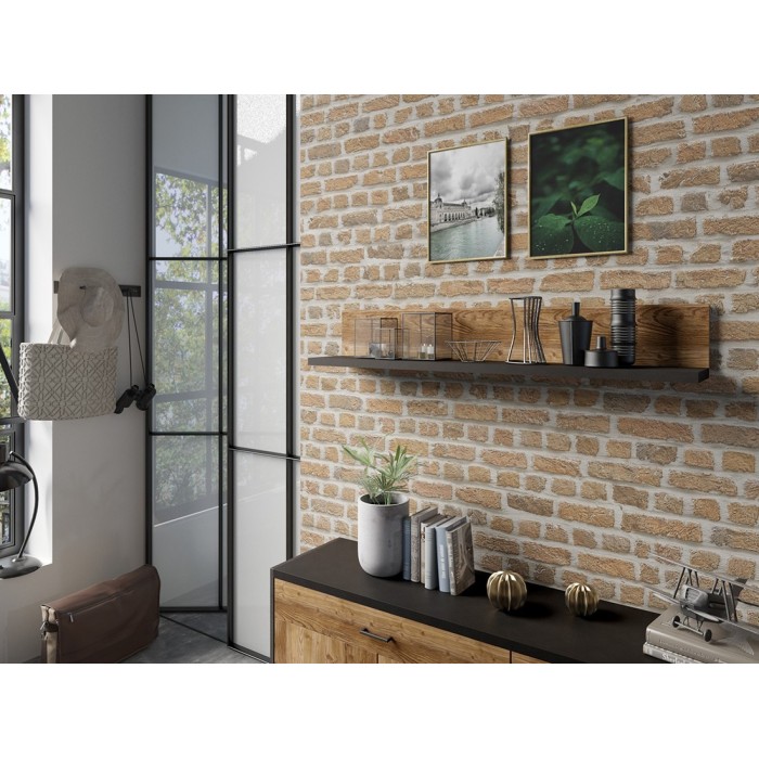 Étagère murale design 150cm coloris épicéa et noir. Collection ANAFI.