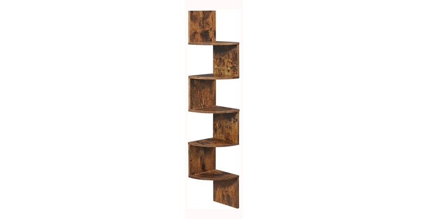Étagère d'angle style rustique collection AUSTIN. Coloris bois foncé.