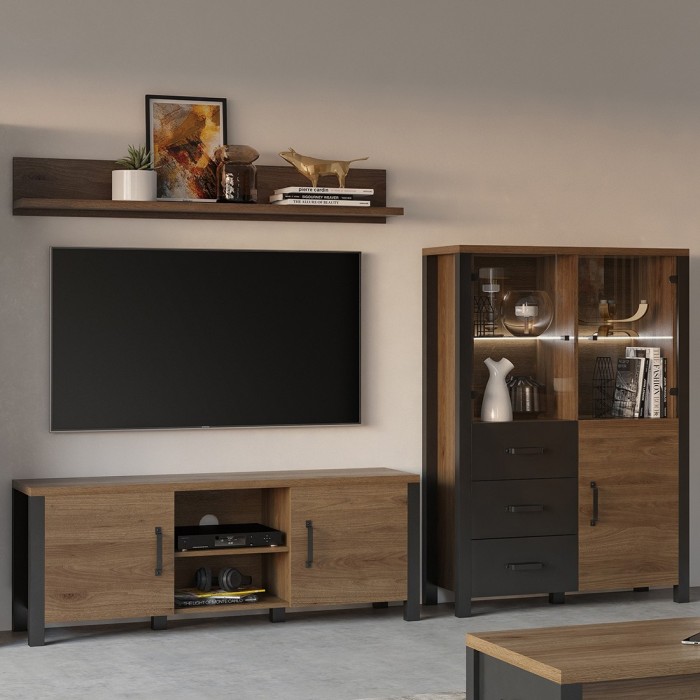 Etagère design 150cm collection DARWIN. Coloris chêne foncé.