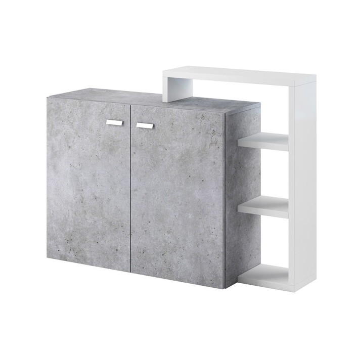 Buffet avec étagères intégrées collection BERGAME 130cm. Coloris Gris et blanc. Style design