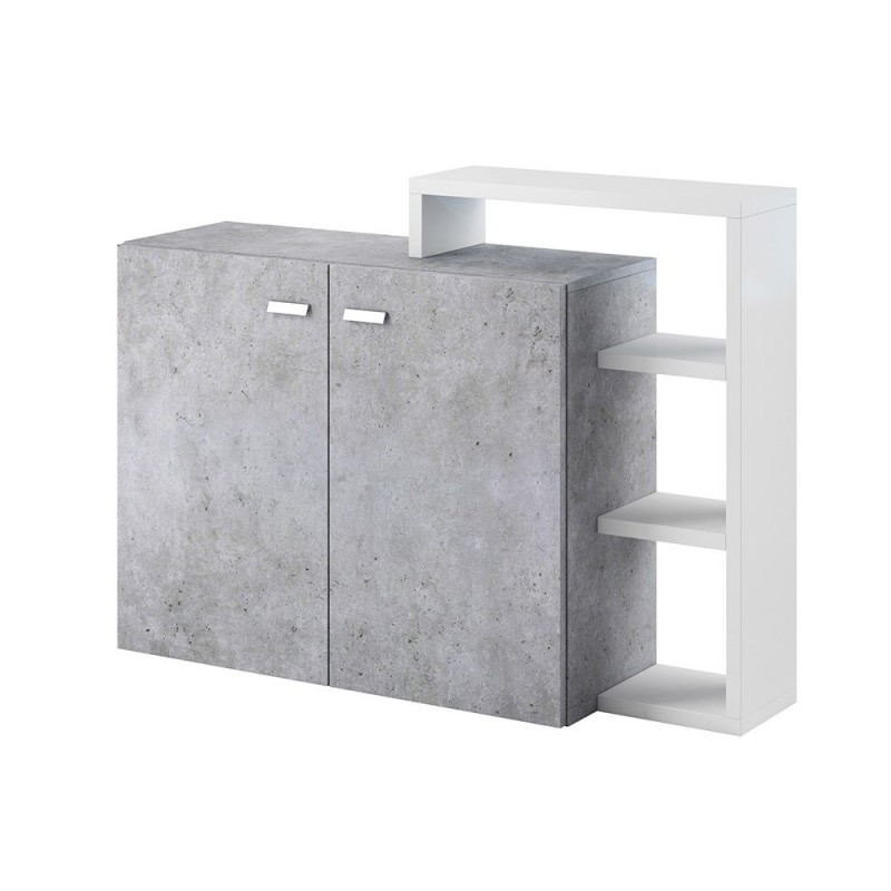Buffet avec étagères intégrées collection BERGAME 130cm. Coloris Gris et blanc. Style design