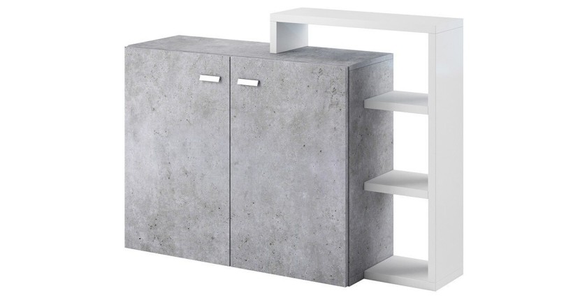 Buffet avec étagères intégrées collection BERGAME 130cm. Coloris Gris et blanc. Style design