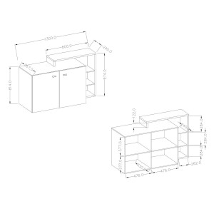 Buffet avec étagères intégrées collection BERGAME 130cm. Coloris Gris et blanc. Style design