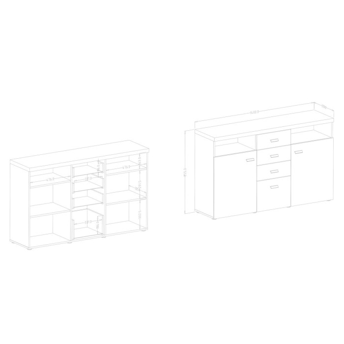 Buffet 140cm collection BERGAME. Coloris Gris et blanc. Style design