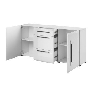 Buffet design 180cm. Collection BREDA deux portes et trois tiroirs. Coloris blanc.