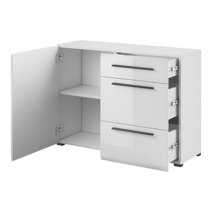 Buffet design 120cm. Collection BREDA une porte et trois tiroirs. Coloris blanc.