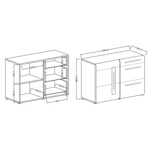 Buffet design 120cm. Collection BREDA une porte et trois tiroirs. Coloris blanc.