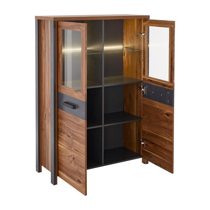 Buffet haut collection WINDSOR. Coloris chêne foncé et gris anthracite.