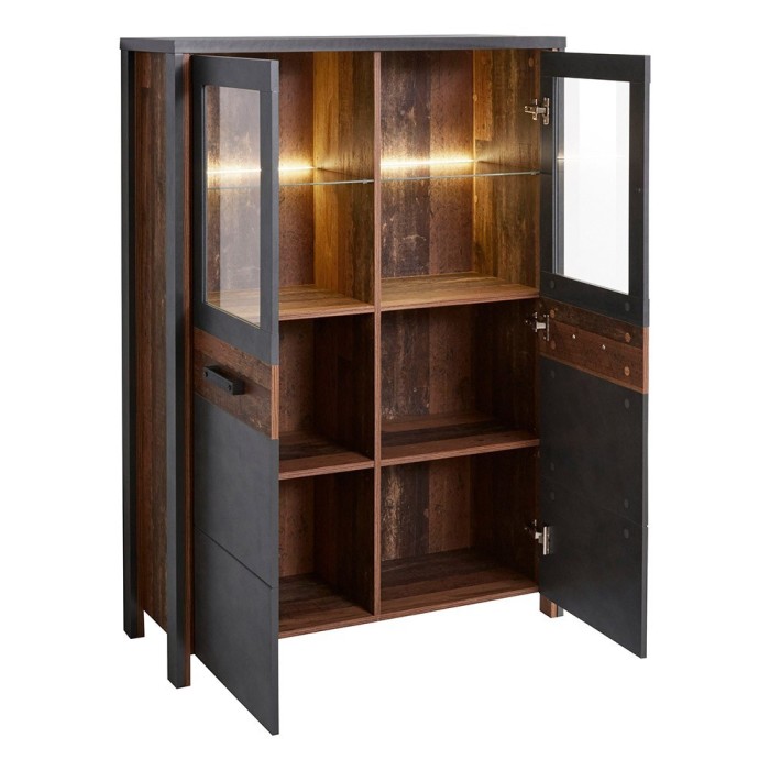 Buffet haut collection WINDSOR. Coloris gris anthracite et chêne foncé.