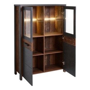 Buffet haut collection WINDSOR. Coloris gris anthracite et chêne foncé.