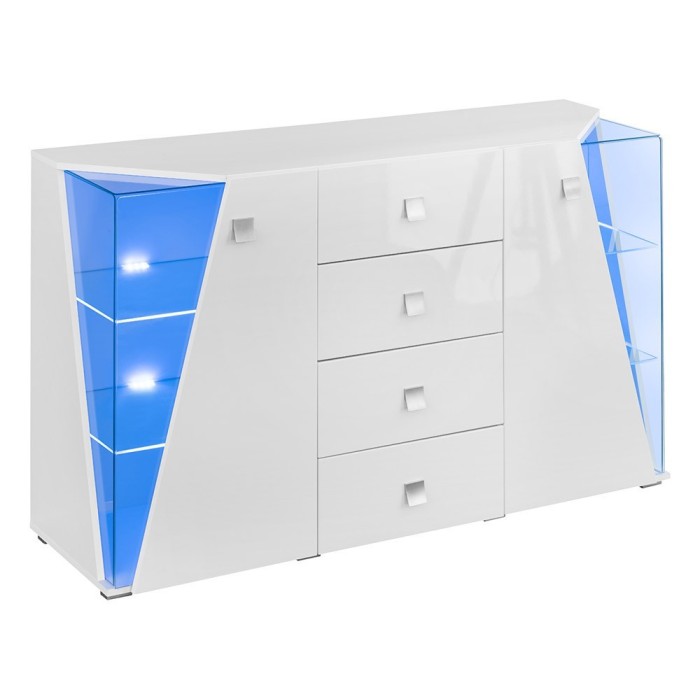 Buffet design 150cm collection SPIKE avec LED intégrées. Coloris blanc.