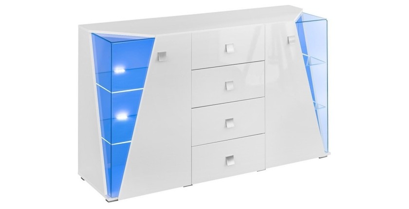 Buffet design 150cm collection SPIKE avec LED intégrées. Coloris blanc.