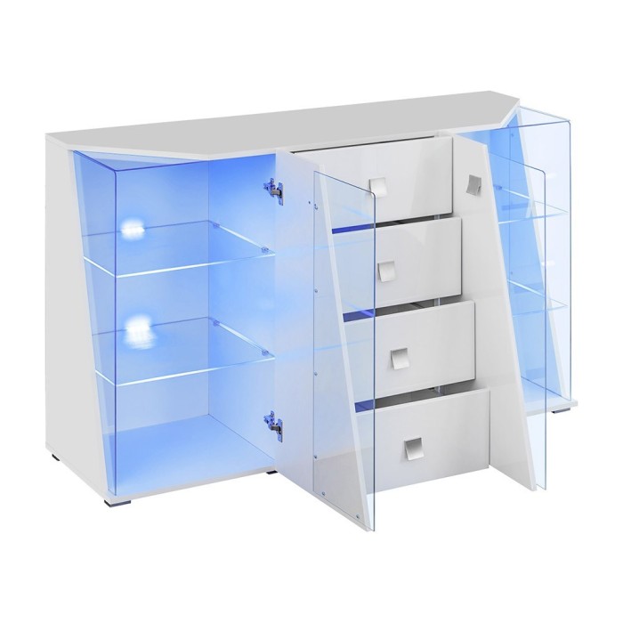 Buffet design 150cm collection SPIKE avec LED intégrées. Coloris blanc.