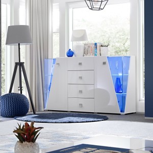 Buffet design 150cm collection SPIKE avec LED intégrées. Coloris blanc.