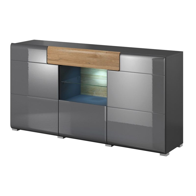 Buffet 160cm collection OHIO. Coloris gris anthracite et chêne. LED incluses