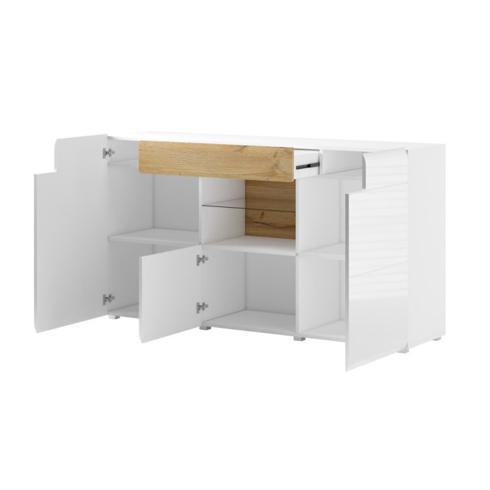 Buffet 160cm collection OHIO. Coloris blanc et chêne. LED incluses