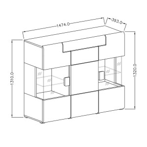 Buffet XL150cm collection OHIO. Éclairage LED intégré. Coloris blanc et chêne.