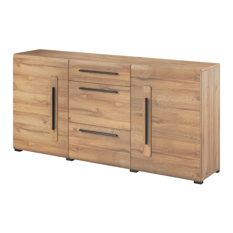 Buffet design 180cm. Collection BREDA deux portes et trois tiroirs. Coloris chêne.
