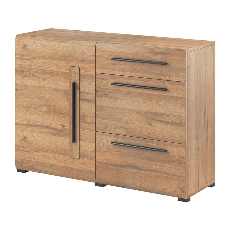 Buffet design 120cm. Collection BREDA une porte et trois tiroirs. Coloris chêne.