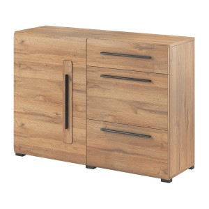 Buffet design 120cm. Collection BREDA une porte et trois tiroirs. Coloris chêne.