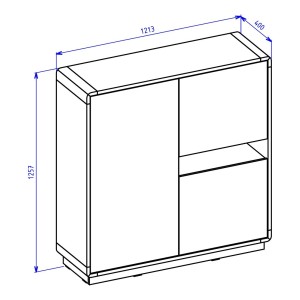 Buffet haut collection VILLA. Couleur chêne et noir. 3 portes et 1 niche éclairée.