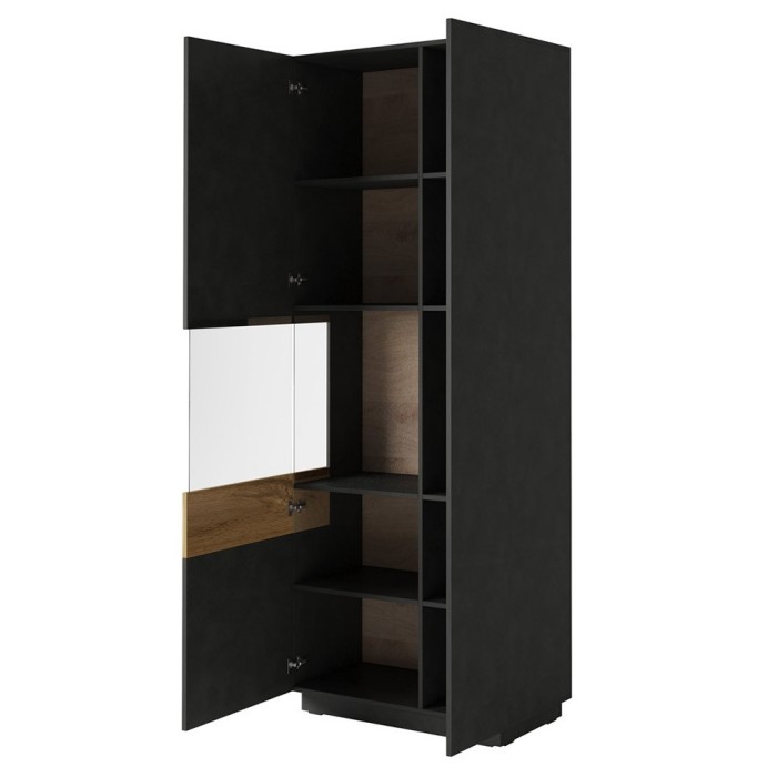 Ensemble de salon vitrine et buffet collection KILES. Coloris gris anthracite et chêne.