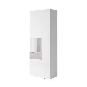 Ensemble de salon vitrine et buffet collection KILES. Coloris blanc et gris.