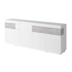 Ensemble de salon vitrine et buffet collection KILES. Coloris blanc et gris.