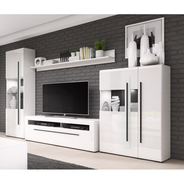 Ensemble complet pour salon collection BREDA. Coloris blanc mat et blanc brillant