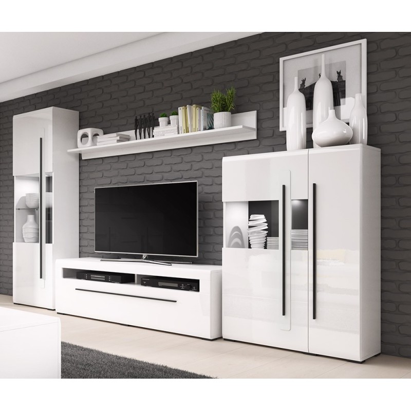 Ensemble complet pour salon collection BREDA. Coloris blanc mat et blanc brillant